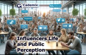 The image, showing a diverse group of people with their backs to the camera as they engage with digital content in a public setting. By Samareh Ghaem Maghami, Cademix Magazine.