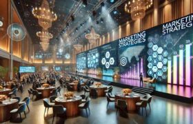 The image depicting an innovative event setting with a focus on marketing strategies