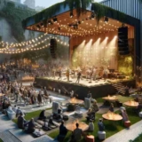 This image featuring a unique and creative outdoor event scene, complete with live music, artistic elements, and a vibrant atmosphere. I hope this provides a fresh perspective on creativity in event planning.