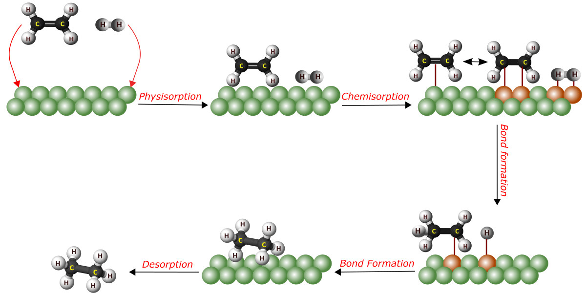 Mechanism for the hydrogenation of ethene - heterogeneous catalysis