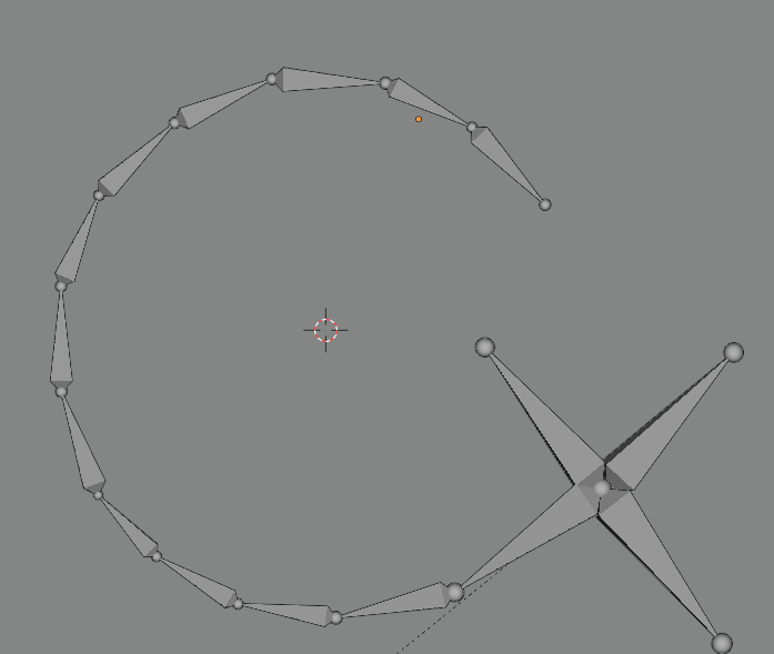 3d rigging: An image of a basic armature for the Cademix logo. 
