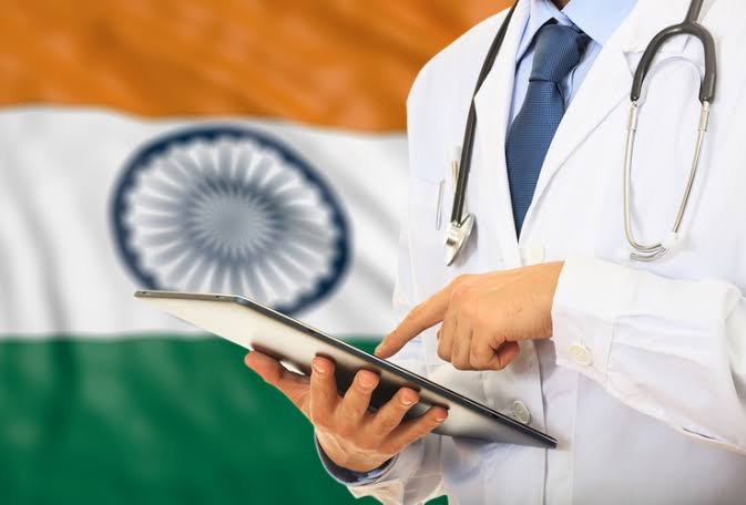 Indian Flag Healthcare Professional checking doctor suit