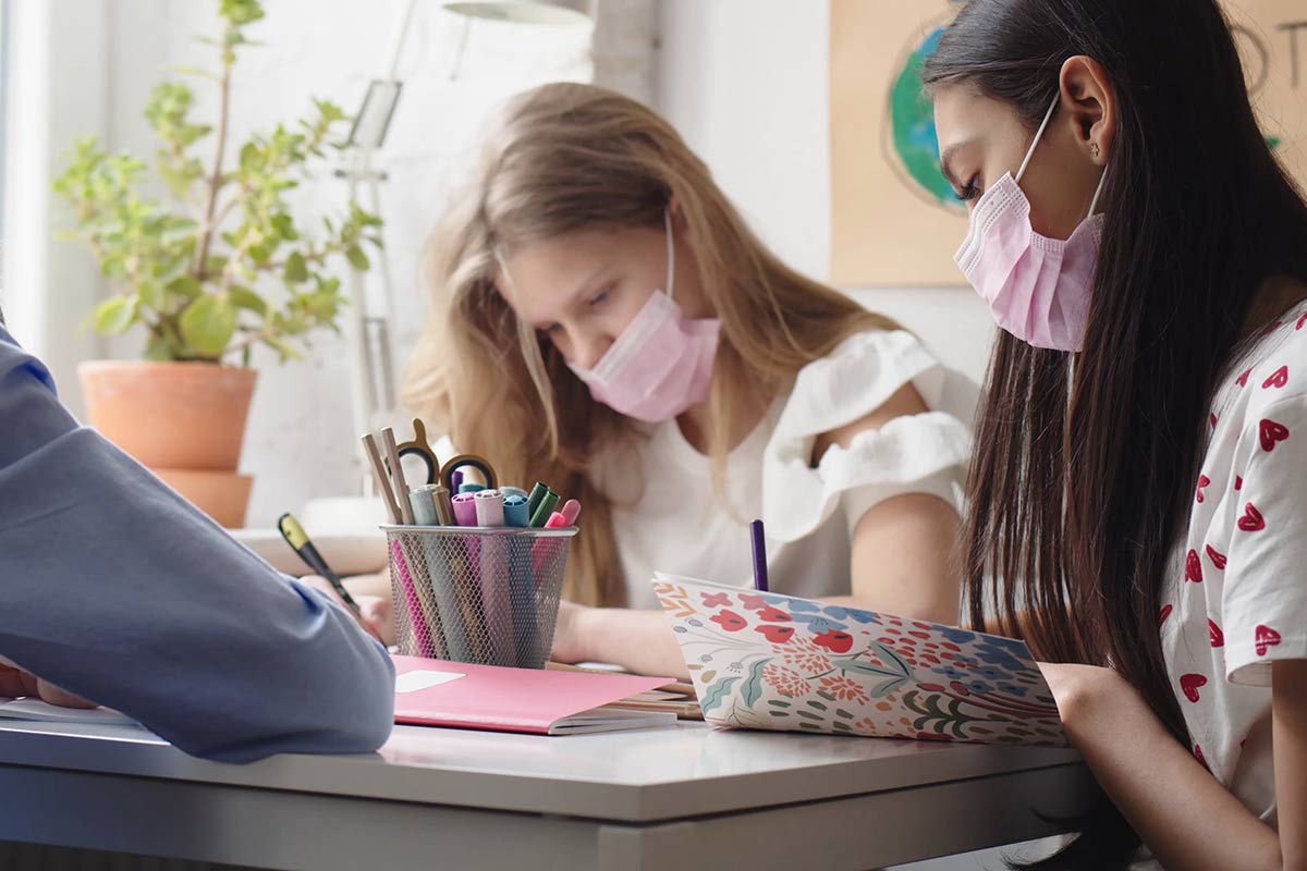 group of students learning and practicing a homework