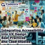 The scene shows them around a large table, surrounded by colorful sticky notes, sketches, and diagrams, in a vibrant and creative environment. By Samareh Ghaem Maghami, Cademix Magazine.