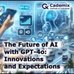 This image illustrating the impact of GPT-4o on daily life and industries depicting a futuristic urban environment where AI is integrated into various aspects of life and work.